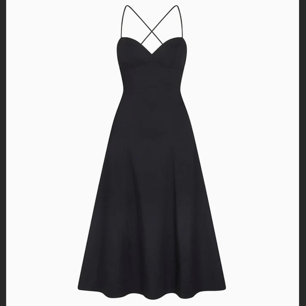 NWT- Khy by Kylie Jenner Poplin Low Back Midi Cocktail Dress Black Size 14